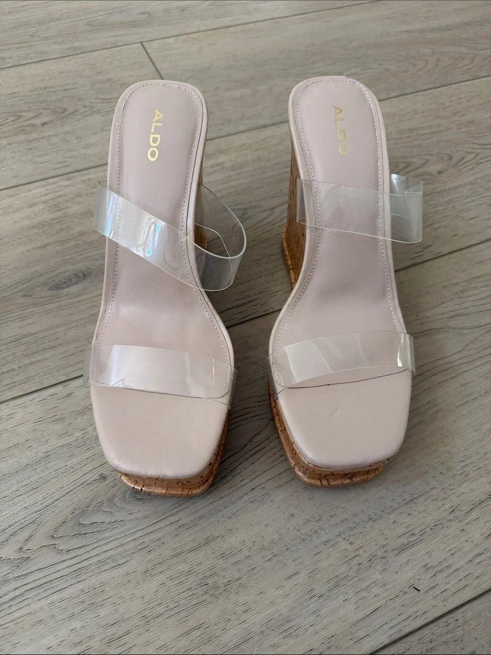 ALDO Pink Cork Platform Wedge Sandals with Clear Straps